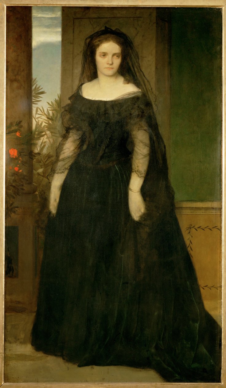 Bildnis der Schauspielerin Fanny Janauschek - Portret van actrice Fanny Janauschek ... (schilderij op doek) door Arnold Böcklin