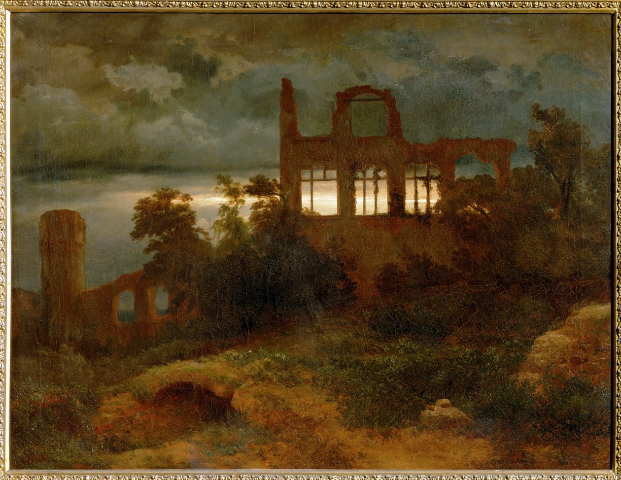 Burgruine - Ruïnes van een kasteel ... (schilderij op doek) door Arnold Böcklin