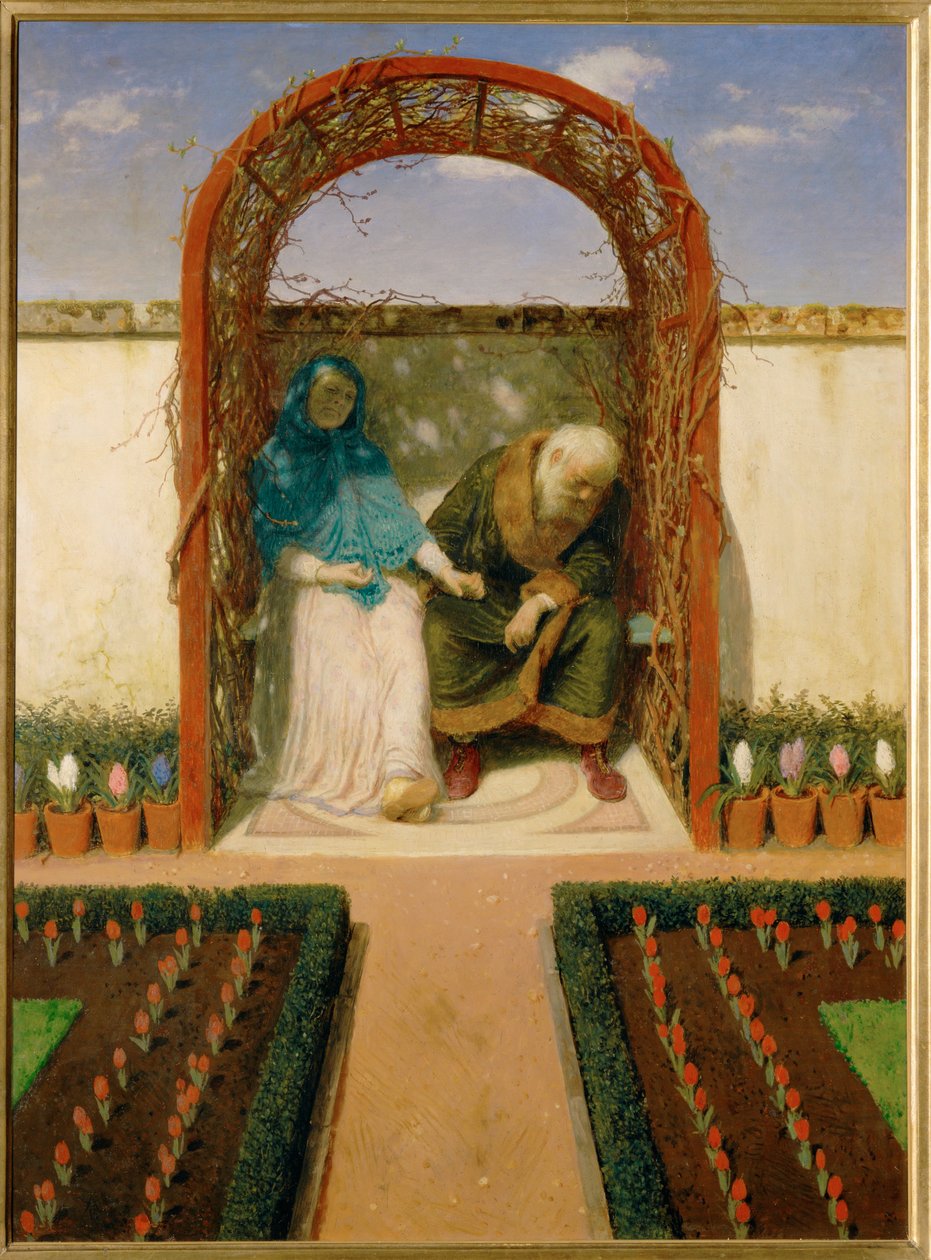In der Gartenlaube - In de prieel ... (schilderij op doek) door Arnold Böcklin