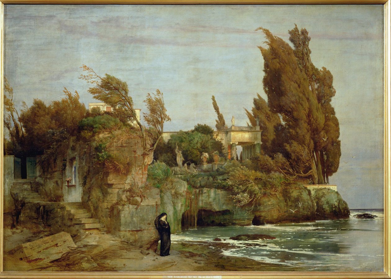 Villa am Meer - Villa aan de kust, tweede versie ... (schilderij op doek) door Arnold Böcklin