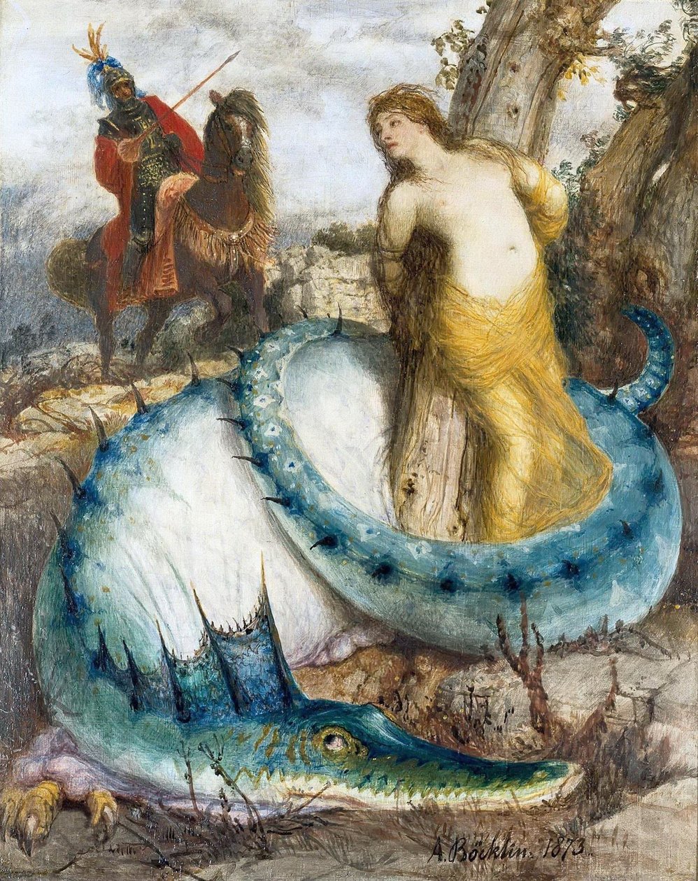 Duits:  Ruggiero und Angelica Ruggiero en Angelica door Arnold Böcklin