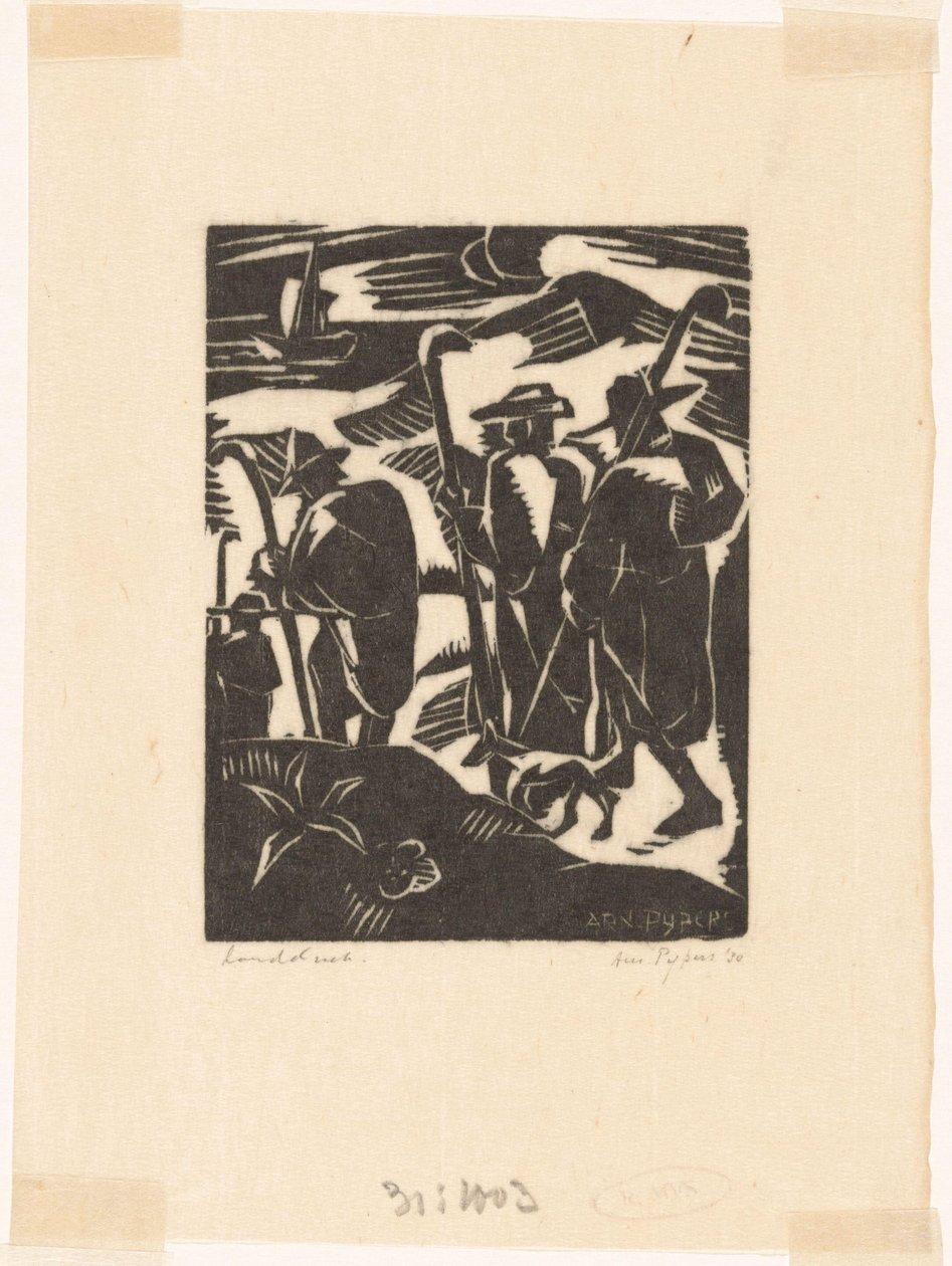 Vier herders en een hond door Arnold Pijpers (signed by artist)