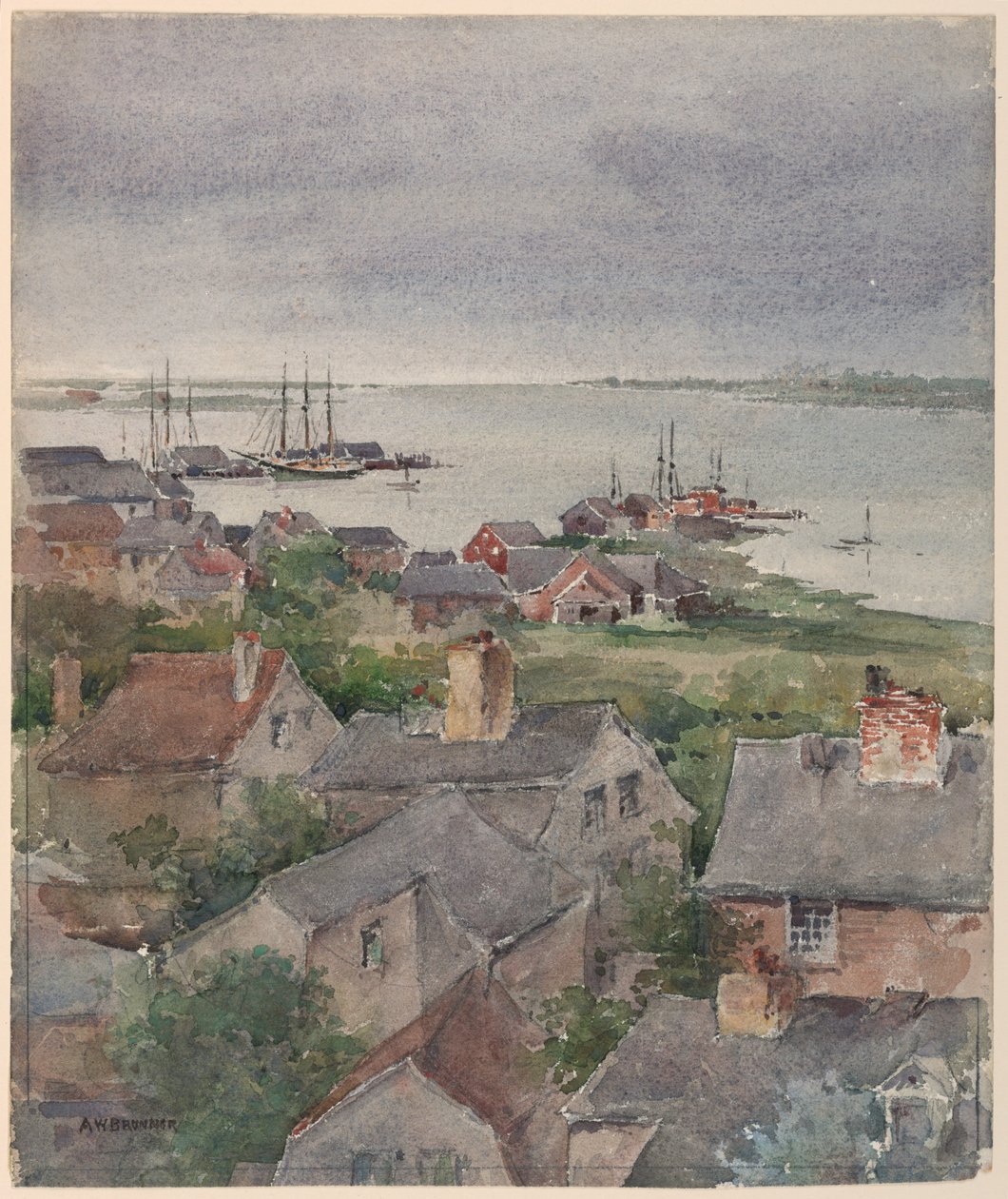 Huizen aan de kust in Nantucket door Arnold William Brunner