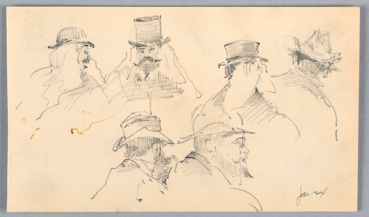 Schetsen van mannenhoofden door Arnold William Brunner