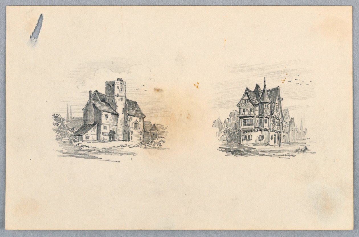 Twee Schetsen van Huizen door Arnold William Brunner