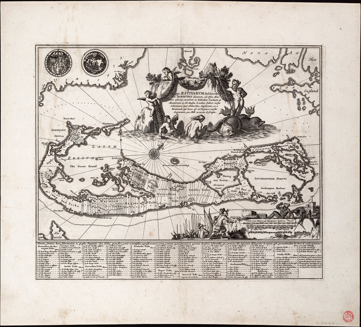 Mappa Aestivarum Insularum, alias Barmudas dictarum door Arnoldus Montanus