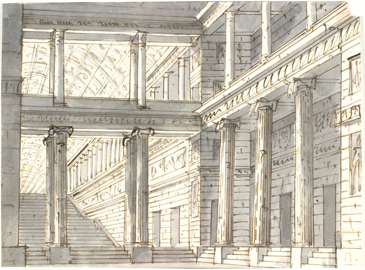 Paleisinterieur met zuilen en trap door Aron Wallick