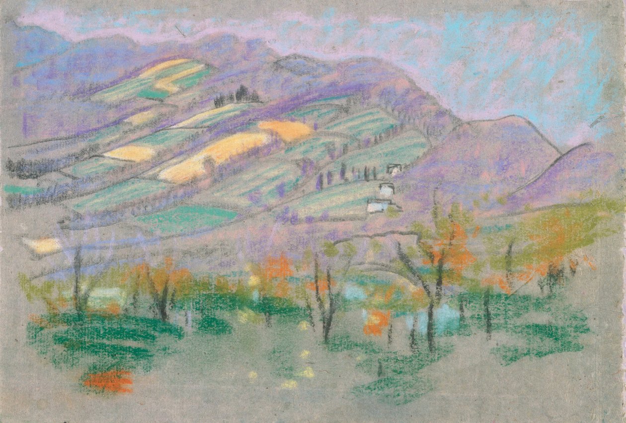 Landschap met paarse bergen uit het boek van A.B. Davies, editie -50, 50 door Arthur Bowen Davies