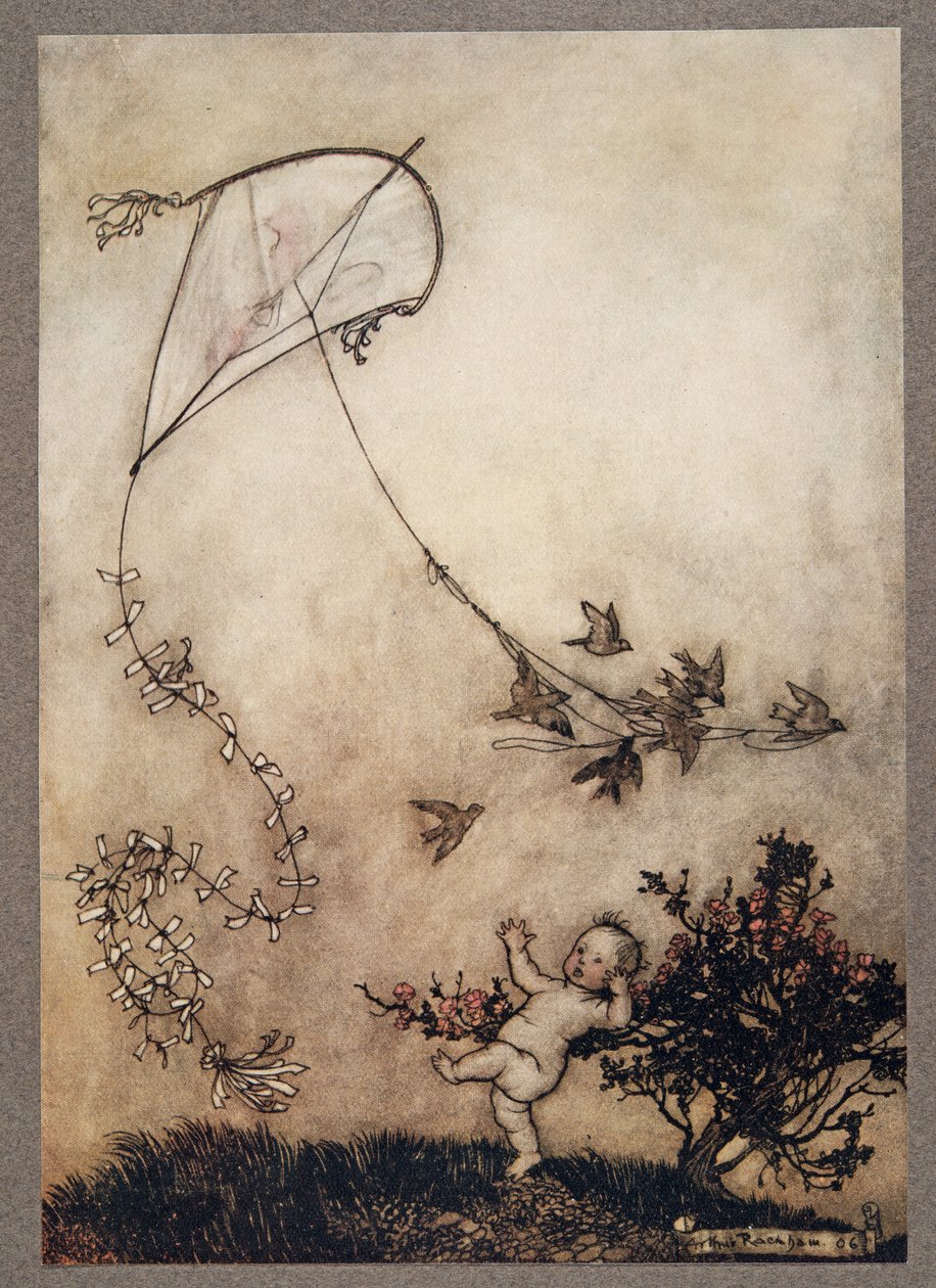 Peter schreeuwde Doe het nog eens! en met groot genoegen deden ze het meerdere keren, uit Peter Pan in Kensington Gardens door J M Barrie (1860 - 1937), pub. 1906 door Arthur Rackham