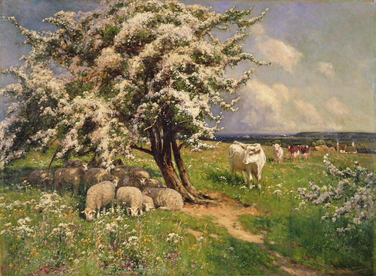 Schapen en vee in een landschap door Arthur Walker Redgate