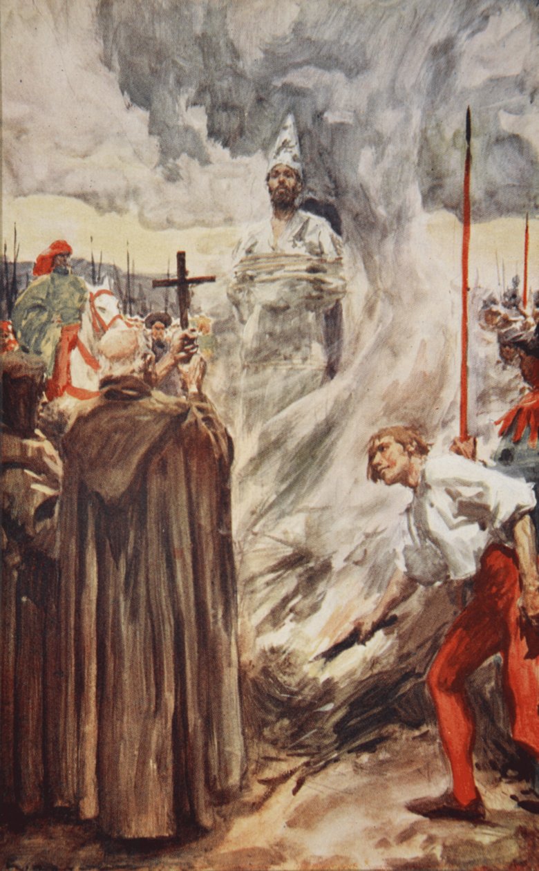 De verbranding van John Huss op 6 juli 1415, illustratie uit 
