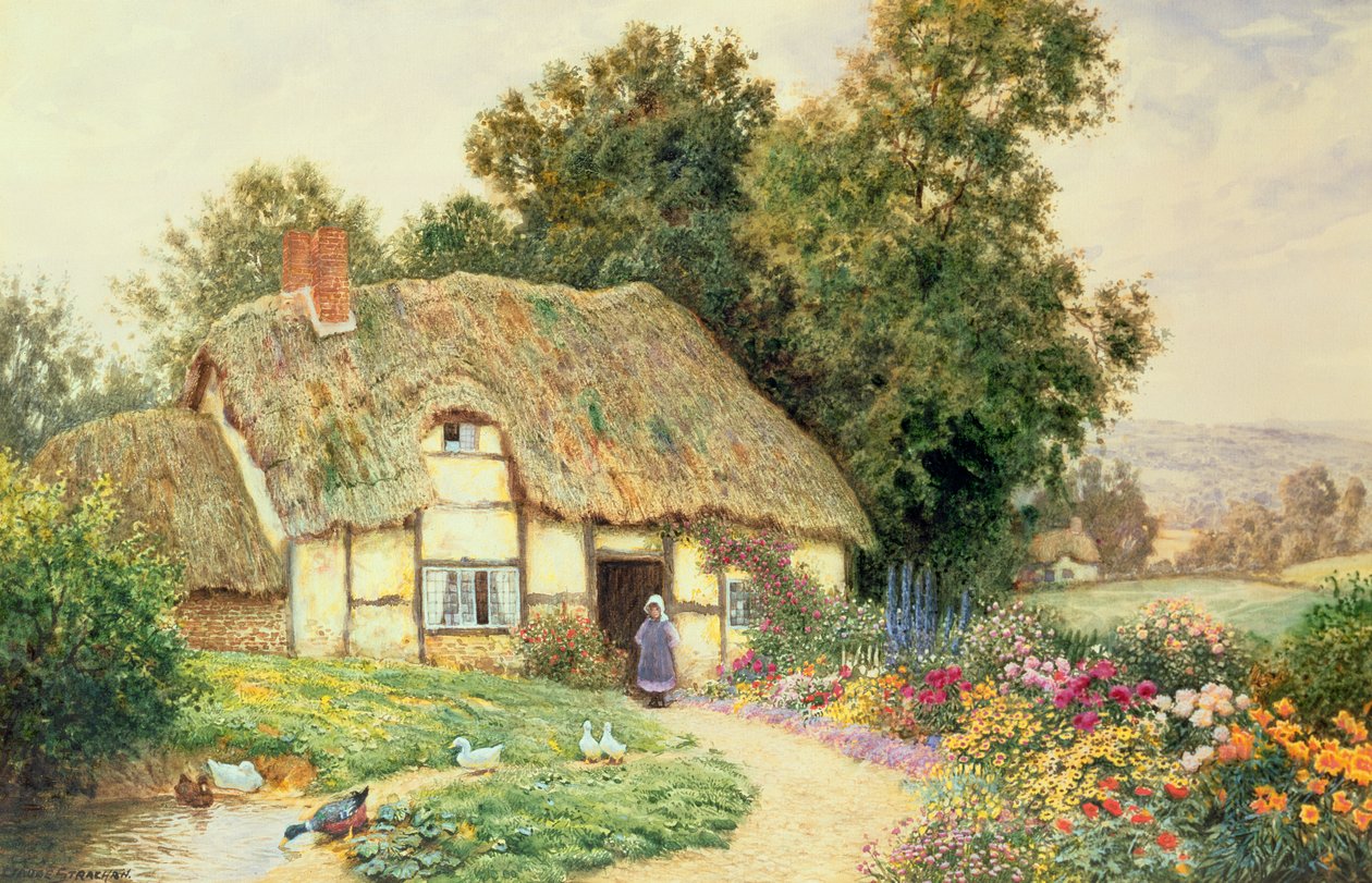 Een Huisje bij een Eendenvijver door Arthur Claude Strachan
