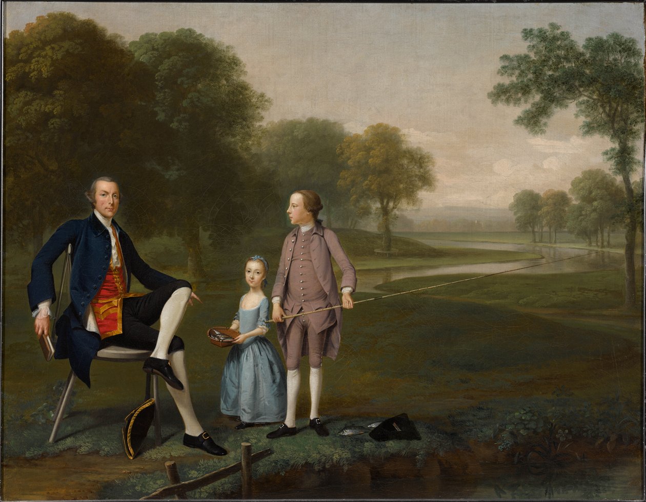 Richard Moreton, Esq. uit Tackley met zijn neef en nicht John en Susanna Weyland door Arthur Devis