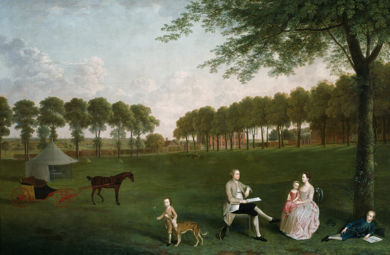 Sir John Shaw en zijn familie in het park bij Eltham Lodge, Kent door Arthur Devis