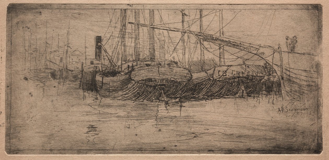 Slip langs de Cuyahoga-rivier, 1887 door Arthur E. Schneider.