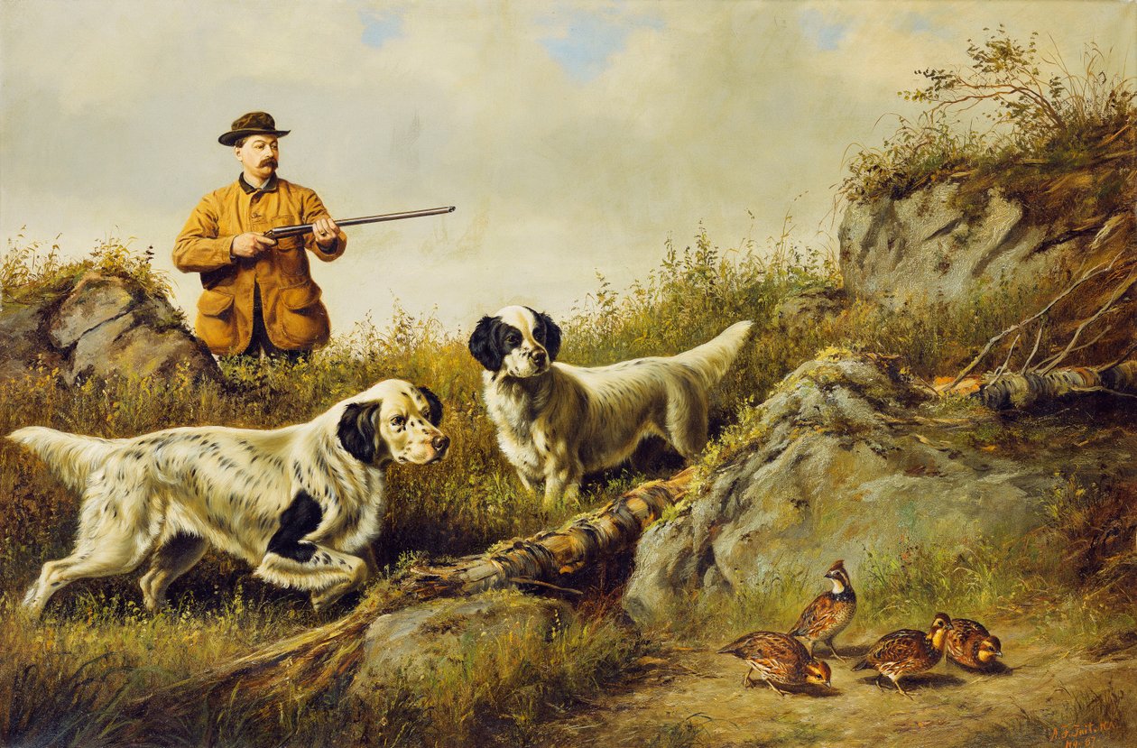 Amos F. Adams schiet over Gus Bondher en zoon, Graaf Bondher, 1887 door Arthur Fitzwilliam Tait