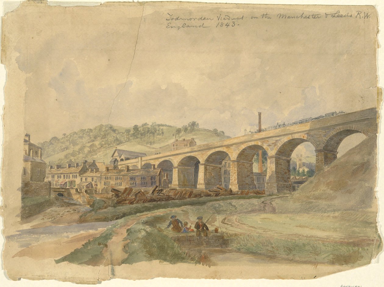 Todmorden Viaduct op de Manchester & Leeds Railway, Engeland 1843 door Arthur Fitzwilliam Tait