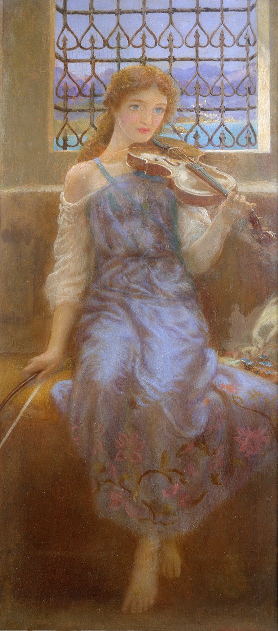 Meisje met Viool door Arthur Hughes