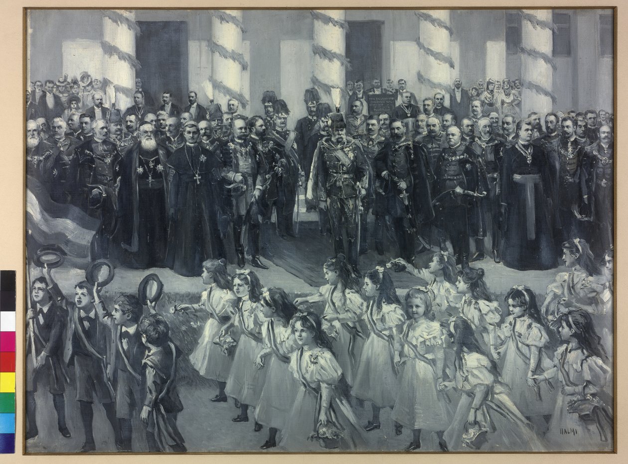Hulde van de schoolkinderen in Zagreb 1895 door Arthur Lajos Halmi