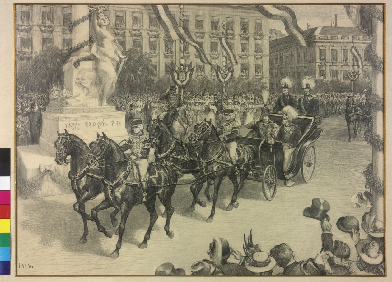 Keizer Wilhelm II en keizer Franz Joseph I in Boedapest 1897 door Arthur Lajos Halmi