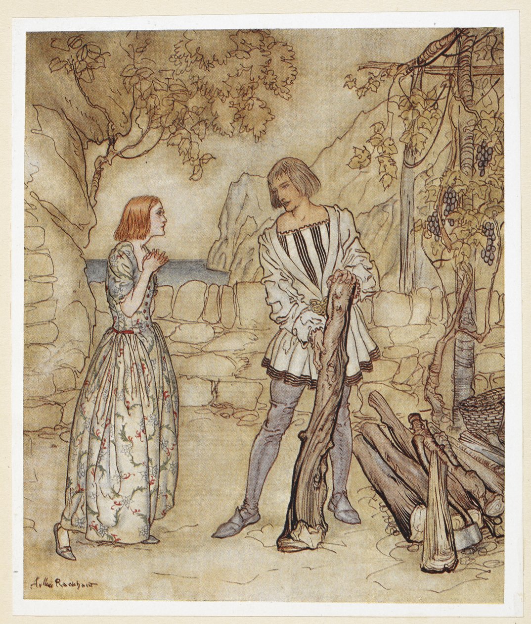 ACT III: Scene I, regel 15 Helaas, nu, bid u, werk niet zo hard door Arthur Rackham