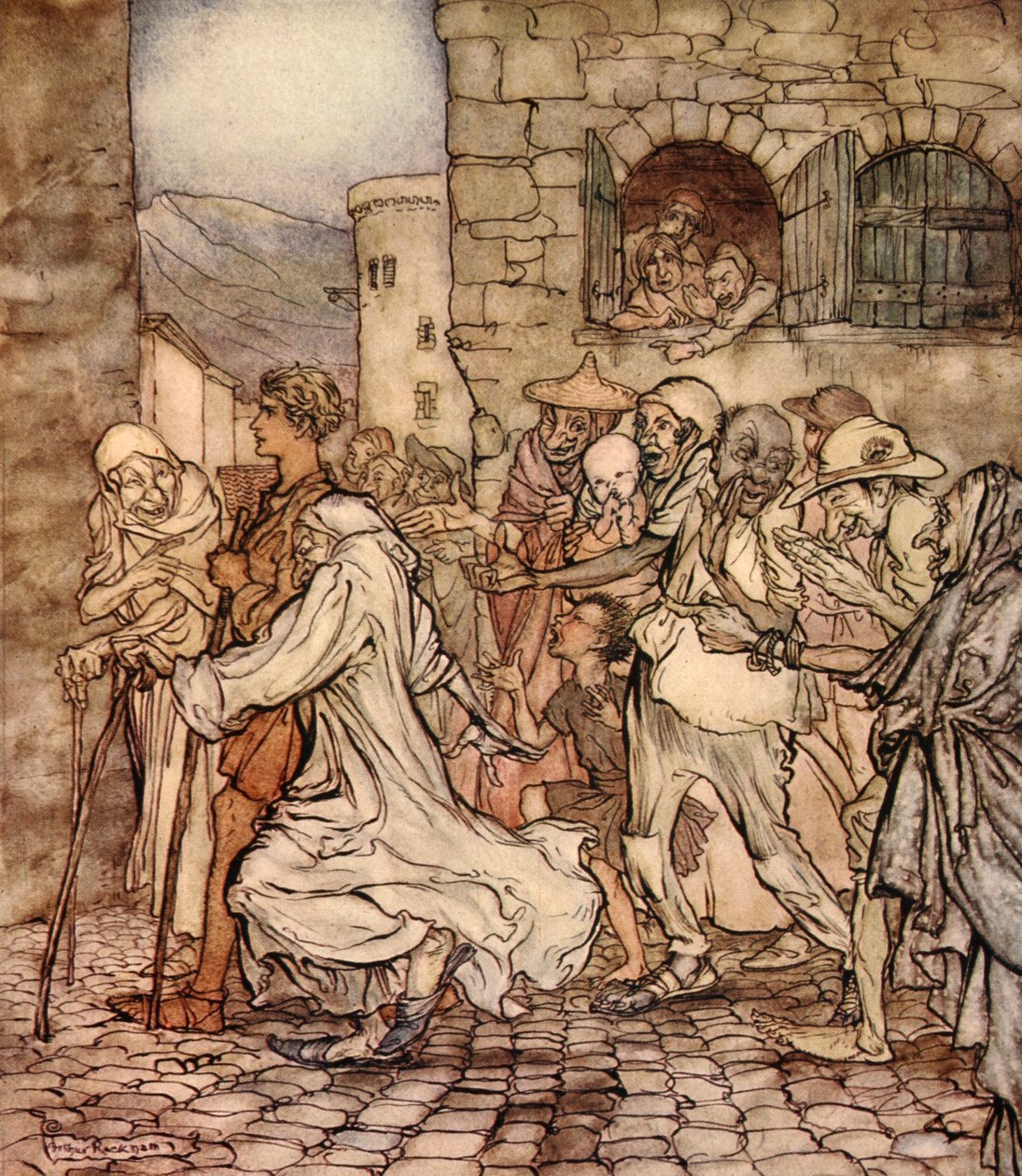 Toen Perseus langs liep, wezen de mensen naar hem, illustratie uit 