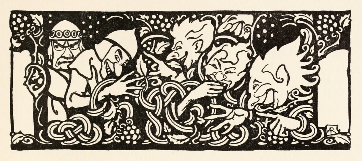 Becfola in haar wagen, uit De vrijage van Becfola in Ierse sprookjes door Arthur Rackham