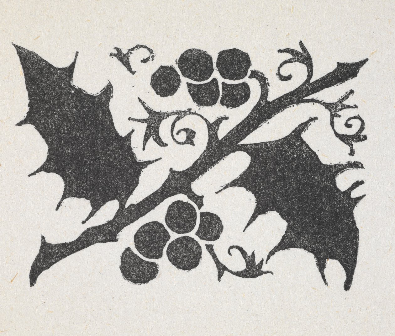 Zwart-wit print van hulstbladeren en bessen door Arthur Rackham