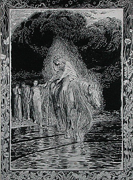 De rivier oversteken door Arthur Rackham