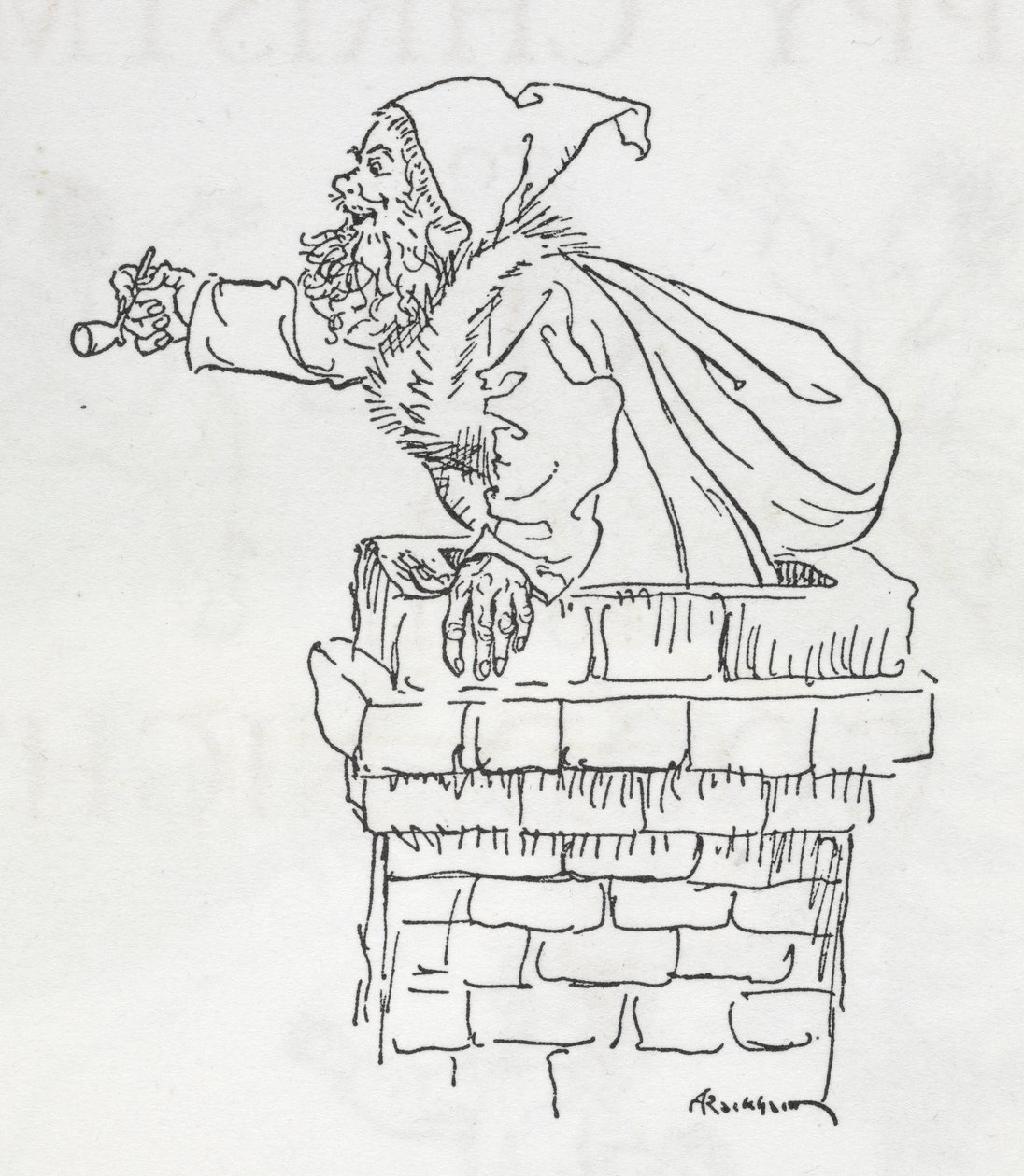 Kerstman die door een schoorsteen klimt door Arthur Rackham