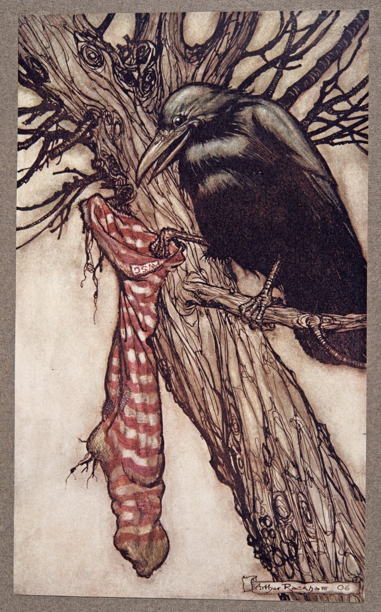 Jarenlang had hij stilletjes zijn kousen gevuld, uit Peter Pan in Kensington Gardens door J M Barrie, pub. 1906 door Arthur Rackham