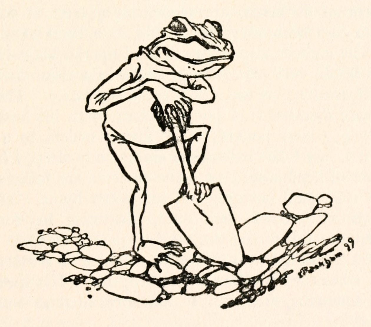 Kikker met een spade, uit Gullivers Reizen door Jonathan Swift door Arthur Rackham