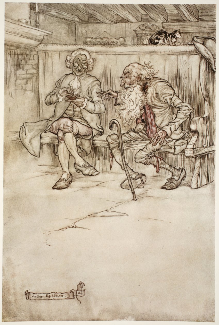 Ik heb zelfs met Rip Van Winkle zelf gesproken, die, toen ik hem voor het laatst zag, een zeer eerbiedwaardige oude man was., uit Rip Van Winkle door Washington Irving, pub. 1910 door Arthur Rackham