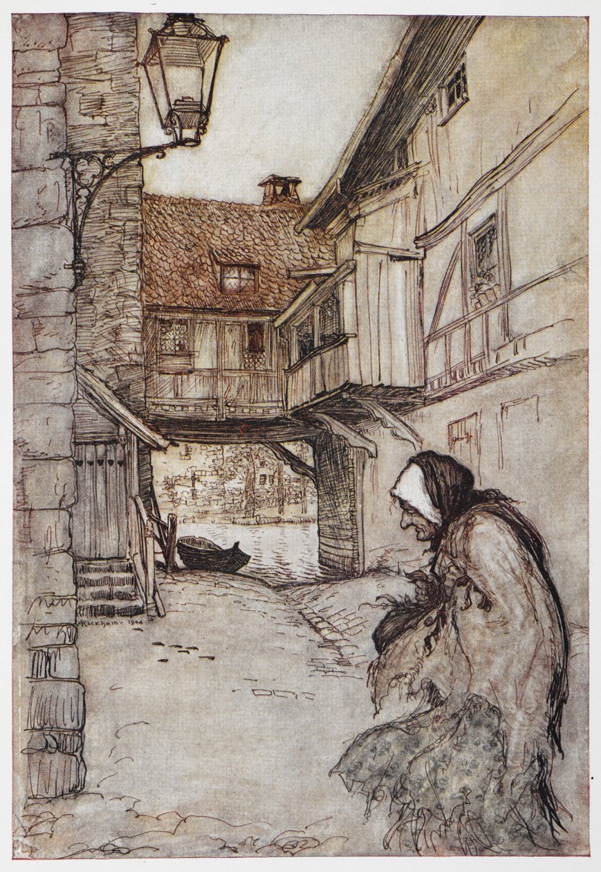 Illustratie uit Het Stro, de Kolen en de Boon door Arthur Rackham