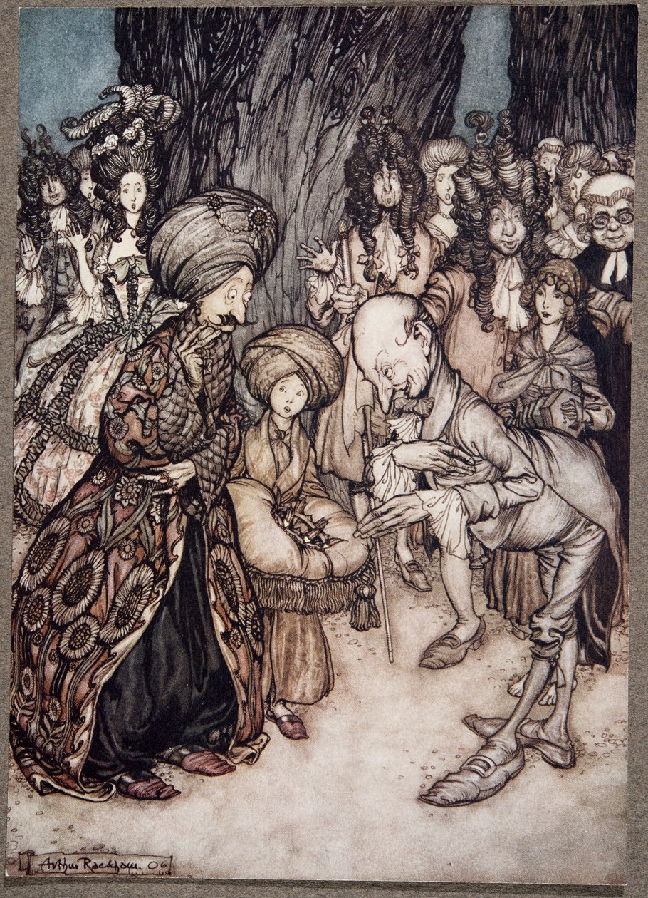 Mijnheer de hertog, zei de arts verheugd, ik heb de eer uw excellentie te informeren dat uw genade verliefd is.., uit Peter Pan in Kensington Gardens door J M Barrie door Arthur Rackham