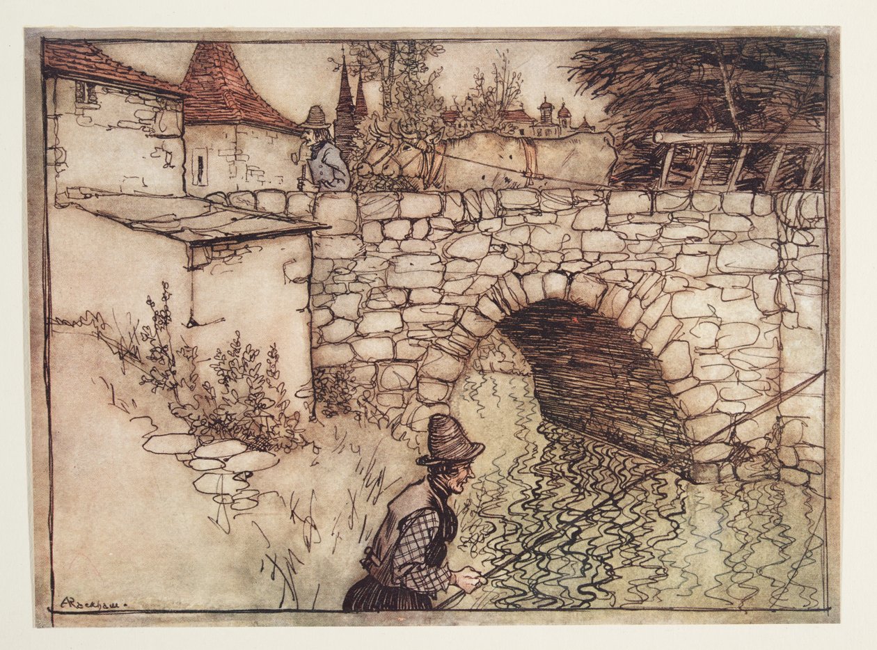 Er was eens een arme boer, genaamd Crabb, die een lading hout met twee ossen naar de stad bracht om te verkopen, uit De Sprookjes van de Gebroeders Grimm, uitgegeven 1909 door Arthur Rackham