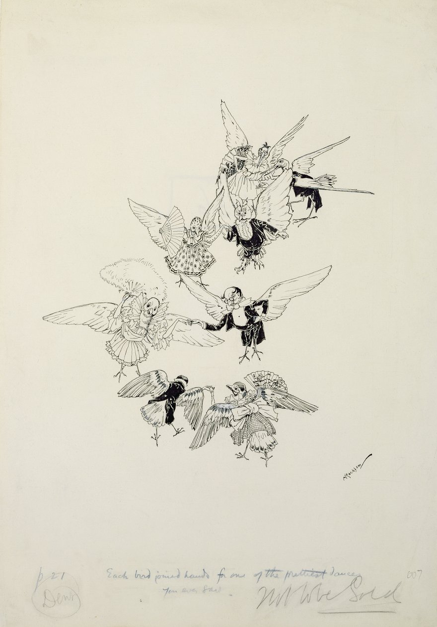 Een van de mooiste dansen die je ooit hebt gezien, illustratie uit The Zankiwank and the Bletherwitch, door S.J. Adair Fitzgerald, gepubliceerd 1896 door Arthur Rackham