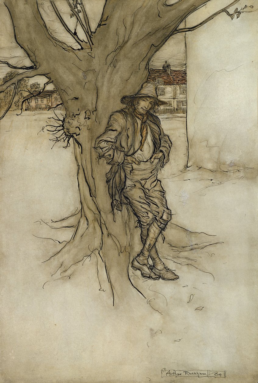 Rips zoon, een nauwkeurige tegenhanger van zichzelf, toen hij de berg opging, 1904 door Arthur Rackham