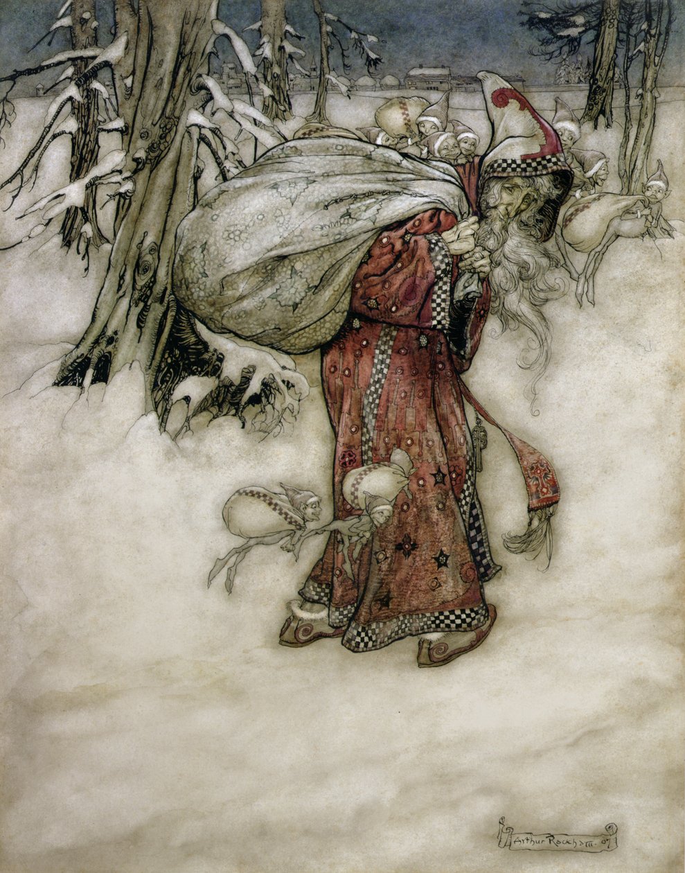 Kerstman, illustratie uit Arthur Rackhams Book of Pictures, 1907, gepubliceerd 1913 door Arthur Rackham