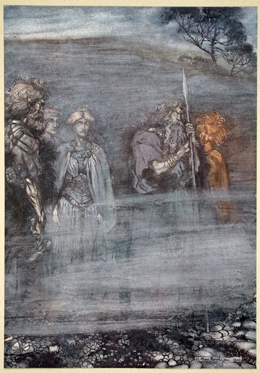 De goden worden bleek en oud bij het verlies van Freia door Arthur Rackham