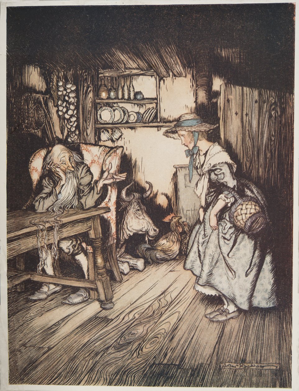 De Hut in het Bos, uit Broertje & Zusje en Andere Verhalen van de Gebroeders Grimm, pub.1917 door Arthur Rackham