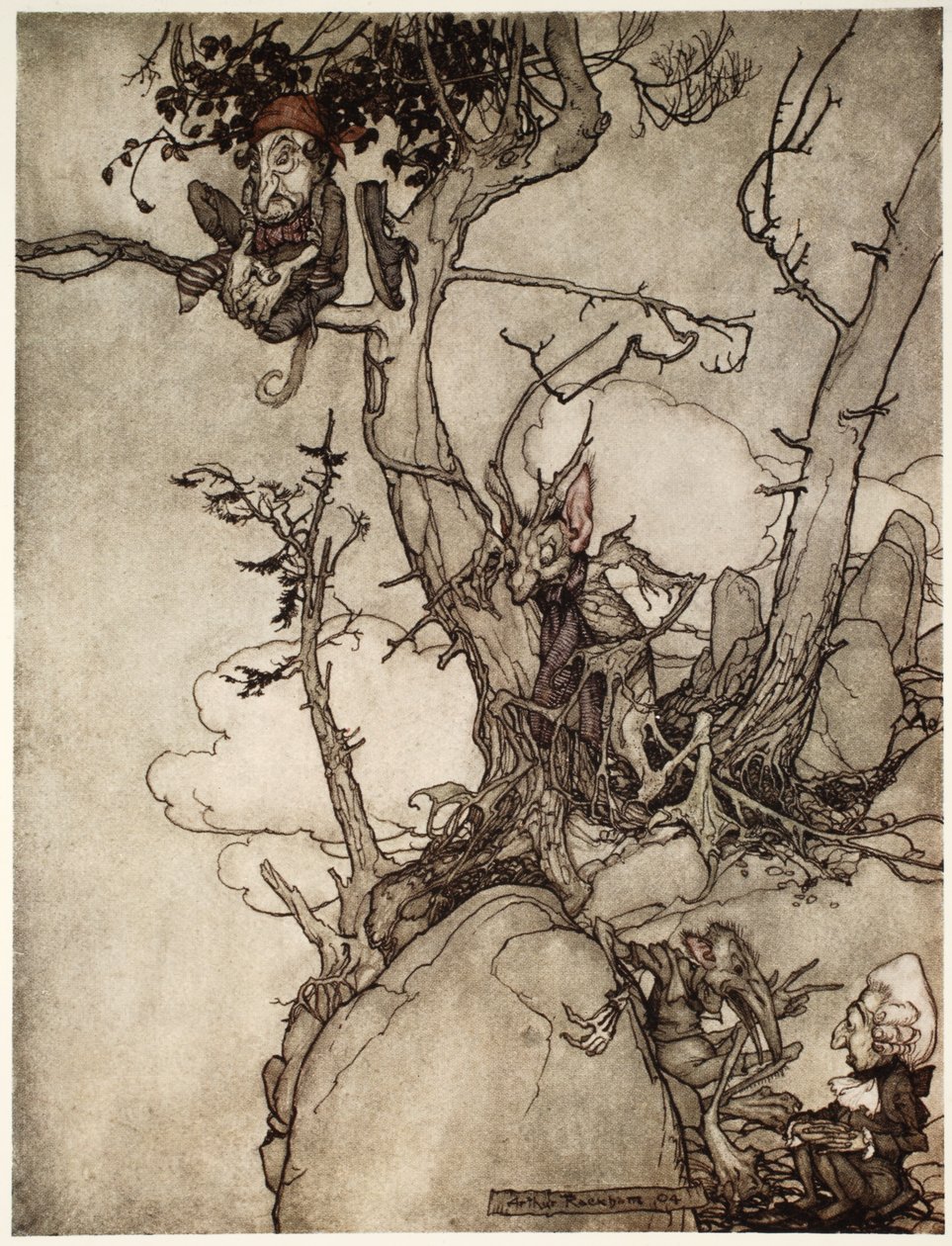 De Kaatsberg of Catskill bergen zijn altijd een regio vol fabels geweest., uit Rip Van Winkle door Washington Irving, uitgegeven 1910 door Arthur Rackham