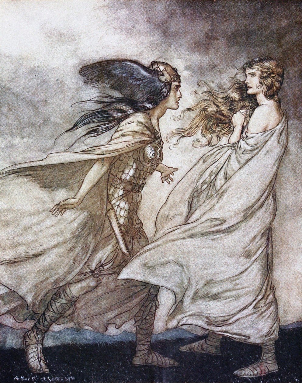 De ring aan je hand. Illustratie voor Siegfried en De schemering der goden door Richard Wagner door Arthur Rackham