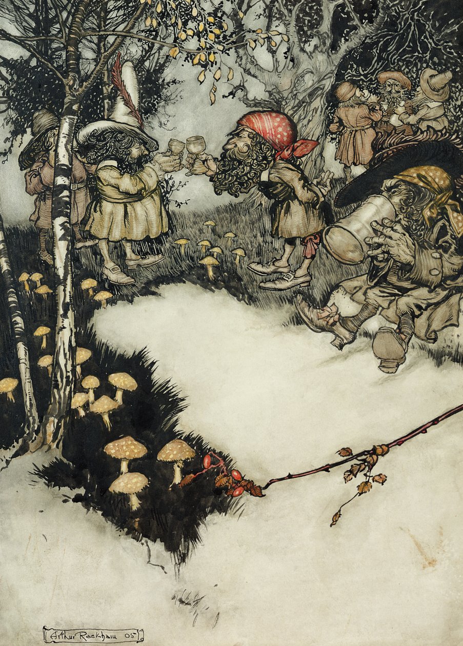 Ze dronken hun drank in diepe stilte, 1905 door Arthur Rackham