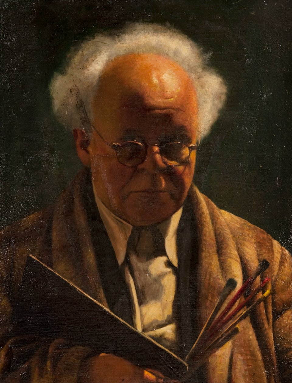 Zelfportret met palet en penselen door Arthur Segal