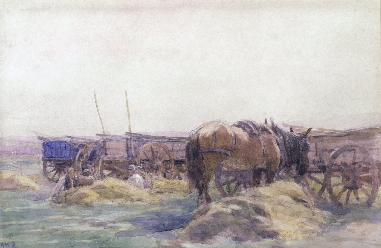Hooikarren met paard door Arthur Winter Shaw