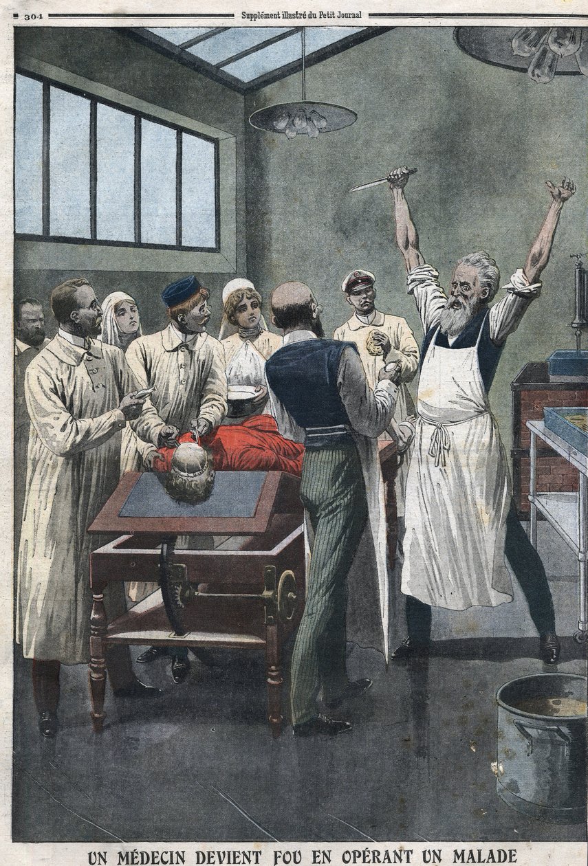 Een chirurg werd gek toen hij een patiënt opereerde in een ziekenhuis in Razomin, Chita, Rusland door Artist Unknown