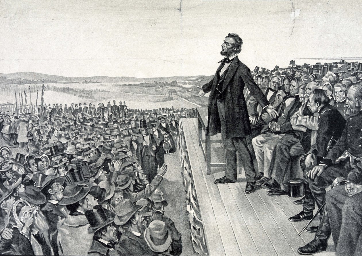 Abraham Lincoln tijdens zijn beroemde toespraak op 19 november 1863 door Artist Unknown