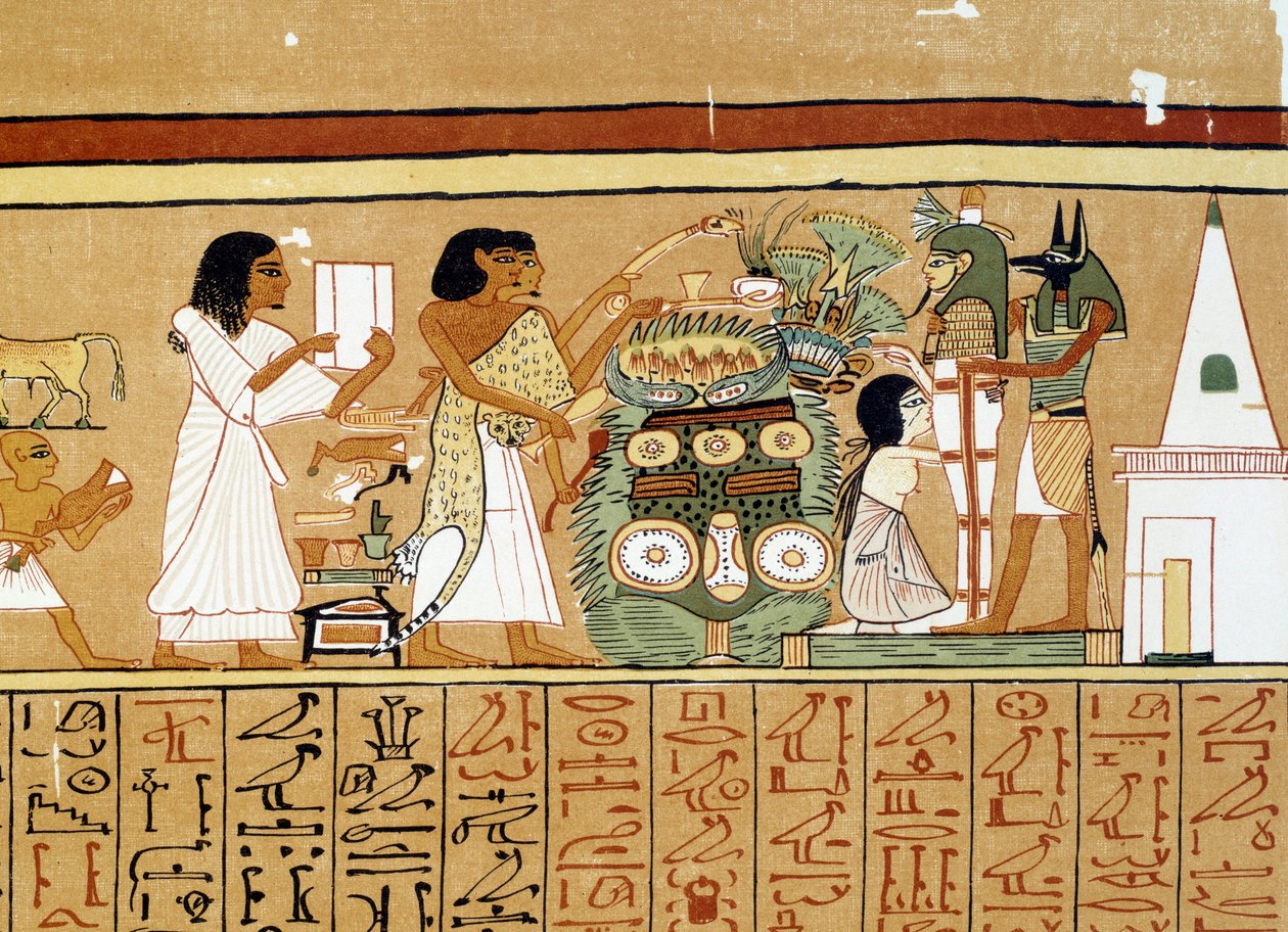 Kunst Egypte: de mummie van de overledene krijgt de laatste verzorging. door Artist Unknown