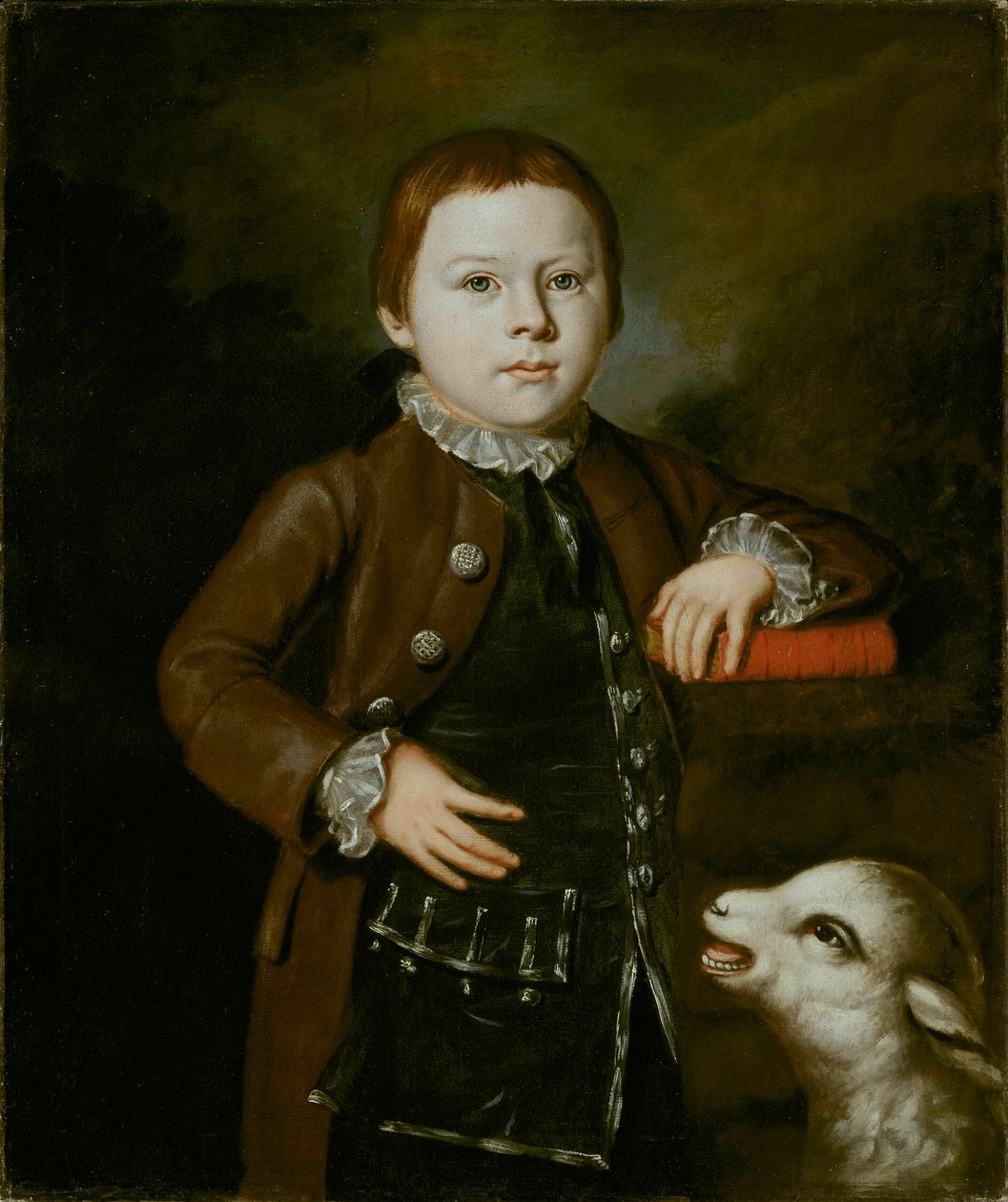 Jongen van familie Hallett met lam door Artist Unknown